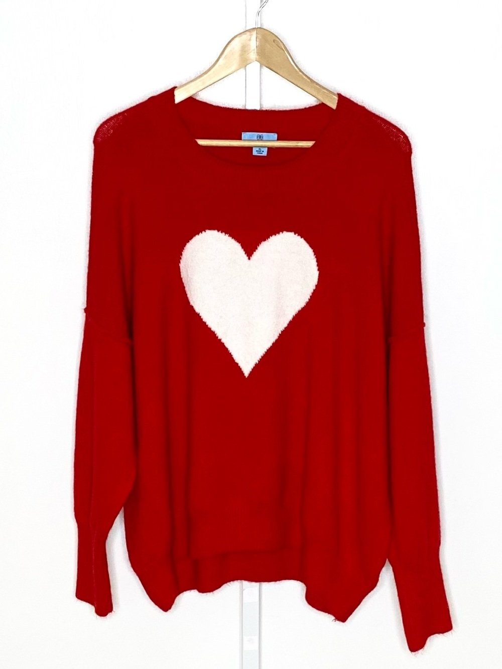 CeCe | Red/White Heart Soft Cozy Oversized Crewneck Pullover Sweater Sz XL